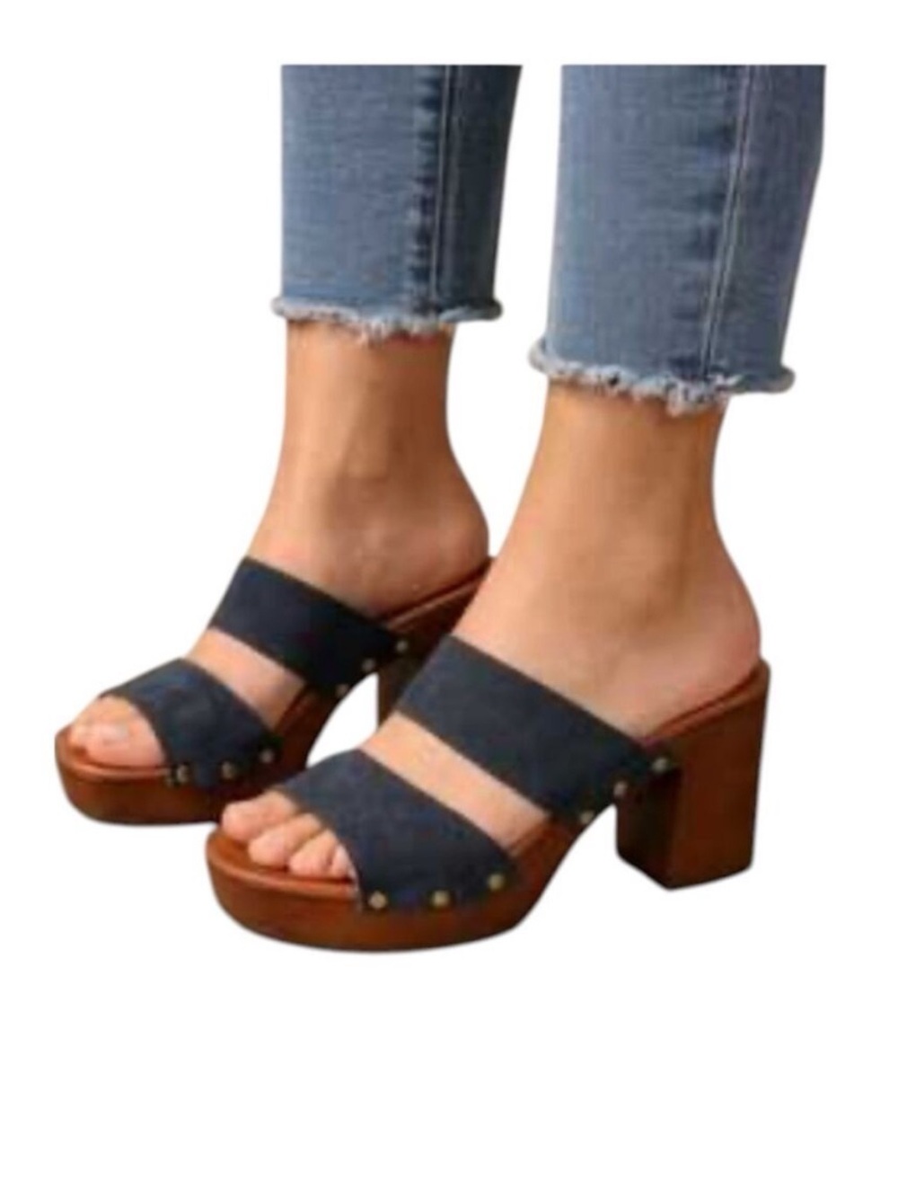 Avellini Platform Clog Block Heel Sandal Suede Navy Made in Italy size 39